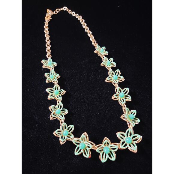 Coldwater Creek Green Necklace Green Enamel, Cabochon and Gold tone 18-21" - Picture 1 of 5